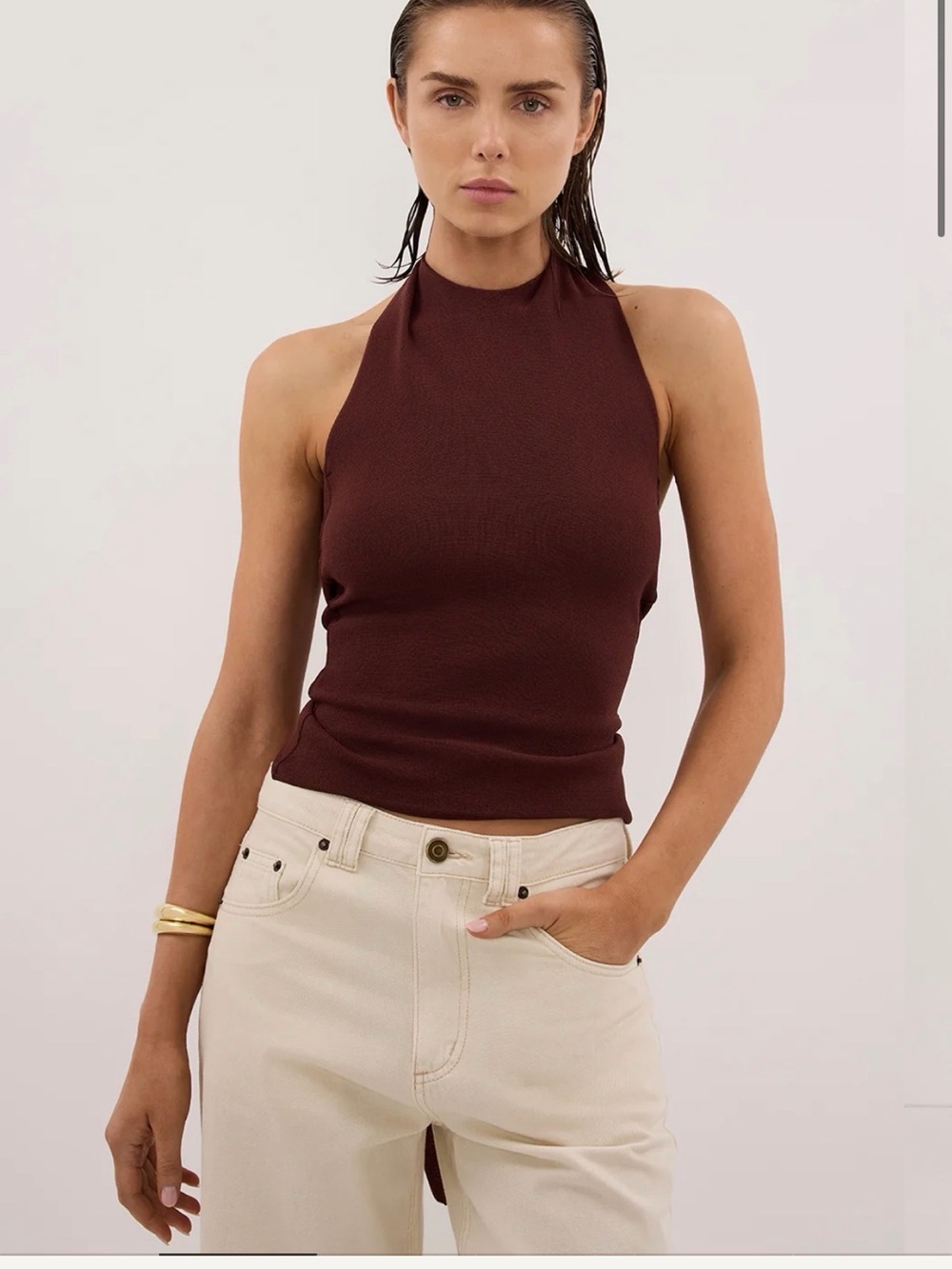 Dissh Sol Cinnamon Scarf Halter Knit Top